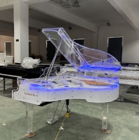 Custom Transparent Acrylic Grand Piano With Crystal Piano Bench and Auto Self-play System for Sale, Big Size Piano 275cm, Grand Piano Factory