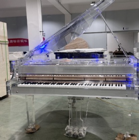 (New Silver) Customized Logo, Crystal Grand Piano Clear Acrylic Hand Built W/LED Case 170cm